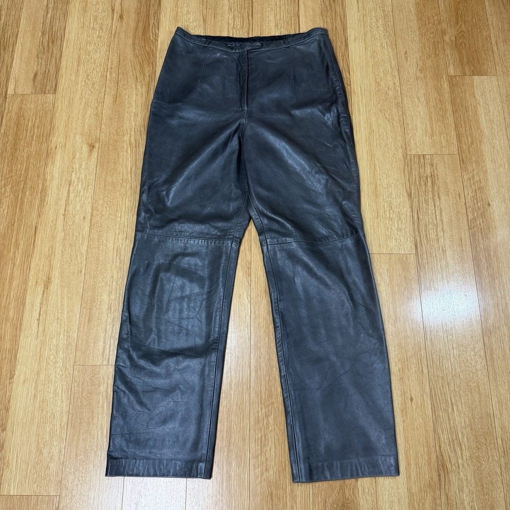 Siena Collection Women's 14 Leather Pants Charcoal Gray Vtg Y2K 90s Straight Leg